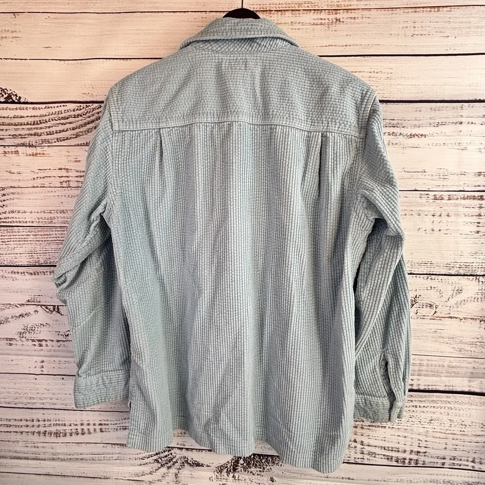 LL Bean Shacket M Light Blue Wide Wale Corduroy Button Up Shirt Jacket Cotton